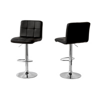 2 Tall Back Paddled Leather Barstools (Black), 90-110cm