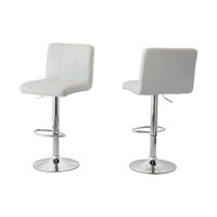 2 Tall Back Padded Leather Barstools (White), 90-110cm