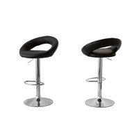 2 Curve Leather Barstools (Black) w/ Adjustable Height, 78-99cm