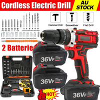 Cordless Drill w/2 Battery Heavy Duty Impact Driver Kit Brushless Hammer Set 88V