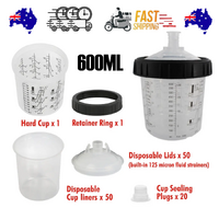50 Sets Paint Spray Gun Cup Lids Liners Kit with Micron Filter  600ML Clear