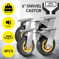 4X 6" / 150mm Heavy Duty Swivel Caster Wheels Castor 1000KG Load,2 with Brakes