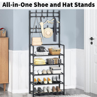 Shoe Rack Storage Cabinet Coat Hat Stand Metal Shelves 12 Pairs Black 60CM