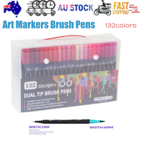 132PCS Art Markers Brush Pens Set Dual Tips Coloring Fineliner Drawing Painting