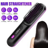 Black Hair Straightener Brush Travel Mini Rechargeable Hair Styler Fast Heating