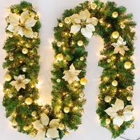 Gloden 9FT Xmas Christmas Garland Artificial Wreath with LED Lights Stairs Home Rattan