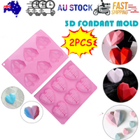 2PCS DIY 3D Fondant Mold Silicone Heart Shape Candy Cake Chocolate Mould Sugar Craft