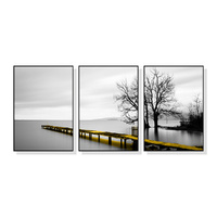 Wall Art 90cmx135cm Calm Lake Bridge Tree Scene 3 Sets Black Frame Canvas