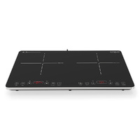 EUROCHEF Double Induction Cooktop, 9 Heat Levels, Fast Electric Portable Cooker, Touch Controls, Standard 10A Power Plug
