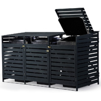 PlantCraft Triple Wood Wheelie Bins Storage Shed, 3 Door Garbage Rubbish Bin Enclosure