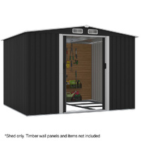 PlantCraft Galvanised Steel Garden Shed 2.58 x 2.07 x 2.02m, with 2 Sliding Doors, 4 Air Vents, Gable Roof, Floor Frame