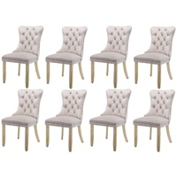 8x Velvet Dining Chairs Upholstered Tufted Kithcen Chair with Solid Wood Legs Stud Trim and Ring-Beige