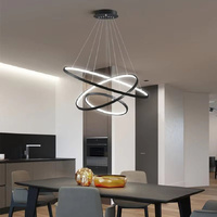 BAMDECOR 18801 Modern LED Chandelier, Dimmable Pendant Light with Remote Control Rings Round Ceiling Lighting Fixture 3 Color Temperatures Contemporar