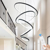 BAMDECOR A18801 Modern LED Chandelier, Dimmable Pendant Light with Remote Control Rings Round Ceiling Lighting Fixture 3 Color Temperatures Contempora