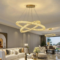 BAMDECOR C3313/2 Modern Crystal Chandeliers Lighting Fixtures Contemporary Round Chandelier Lighting Fixtures Crystal Pendant Ceiling Lights(Gold)