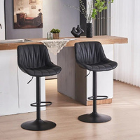 SERENITà Black Modern Height Adjustable Swivel Bar Stools Upholstered Leather Barstool Kitchen Island Chairs with Metal Frame (Set of 2)