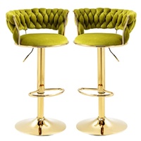 SERENITà 2x Height Adjustable Swivel Bar Stool Velvet Golden Base Barstools Chairs Padded Seat Olive Green