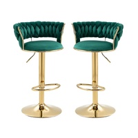 SERENITà Green Velvet Seat Kitchen Breakfast Bar Stools Counter Height Barstools with Back Cushioned Chairs for Home Bar x2