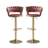 SERENITà Red Bean Brown Velvet Seat Kitchen Breakfast Bar Stools Counter Height Barstools with Back Cushioned Chairs for Home Bar x2