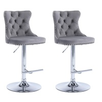 SERENITà Gray Velvet Bar Stools Adjustable Swivel Counter Height Chairs with Tufted Back and Nailhead Trim for Kitchen Island Pub Restaurant (2Pcs, Ch