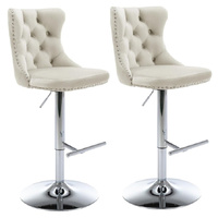 SERENITà Ivory Velvet Bar Stools Adjustable Swivel Counter Height Chairs with Tufted Back and Nailhead Trim for Kitchen Island Pub Restaurant (2Pcs, C