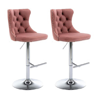SERENITà Pink Velvet Bar Stools Adjustable Swivel Counter Height Chairs with Tufted Back and Nailhead Trim for Kitchen Island Pub Restaurant (2Pcs, Ch