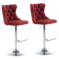 SERENITà Red Velvet Bar Stools Adjustable Swivel Counter Height Chairs with Tufted Back and Nailhead Trim for Kitchen Island Pub Restaurant (2Pcs, Chr