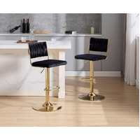 SERENITà  2x Velvet Bar Stools with Braided Back Elegant Kitchen High Chairs, Kitchen Island Stools Adjustable Height Swivel Bar Chairs with Gold Legs
