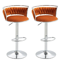 SERENITà Silver Swivel Upholstered Velvet Adjustable Height Counter Stool with Metal Frame Orange (Set of 2)