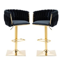 SERENITà Modern Velvet Breakfast Bar Stools Swivel Barstools Adjustable Counter Stools with Backrest Set of 2 Black