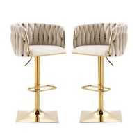 SERENITà Modern Velvet Breakfast Bar Stools Swivel Barstools Adjustable Counter Stools with Backrest Set of 2 iVORY