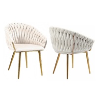 SERENITà Ivory Modern Velvet Dining Chairs, Upholstered Living Room Chair with Woven Back and Golden Metal Legs, Mid-Century Accent Set of 2