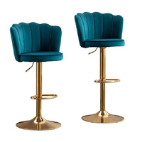 SERENITà Swivel Bar Stools Bar Height Set of 2 Adjustable Upholstered Counter Barstool Velvet Bar Chairs with Back/Gold Base for Kitchen Island/Bar/Ca