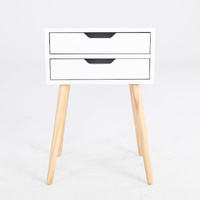 2X Bedside Table 2 Drawer Wood Leg Storage Cabinet Nightstand SUZY WHITE