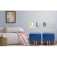 2X Storage Ottoman Foot Stool Cube Tuffet Seat 45cm PU Leather BLUE