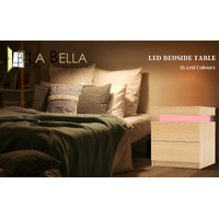 Bedside Table 2 Drawers RGB LED Bedroom Cabinet Nightstand Gloss AURORA OAK