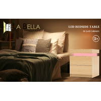 2X Bedside Table 2 Drawers RGB LED Bedroom Cabinet Nightstand Gloss AURORA OAK