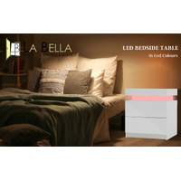 Bedside Table 2 Drawers RGB LED Bedroom Cabinet Nightstand Gloss AURORA WHITE