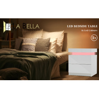 2X Bedside Table 2 Drawers RGB LED Bedroom Cabinet Nightstand Gloss AURORA WHITE