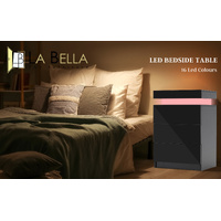 Bedside Table 3 Drawers RGB LED Bedroom Cabinet Nightstand Gloss GLORY BLACK