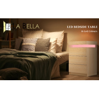 Bedside Table 3 Drawers RGB LED Bedroom Cabinet Nightstand Gloss GLORY OAK