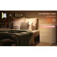 2X Bedside Table 3 Drawers RGB LED Bedroom Cabinet Nightstand Gloss GLORY OAK