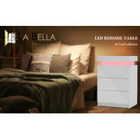 Bedside Table 3 Drawers RGB LED Bedroom Cabinet Nightstand Gloss GLORY WHITE