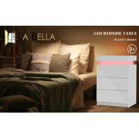 2X Bedside Table 3 Drawers RGB LED Bedroom Cabinet Nightstand Gloss GLORY WHITE