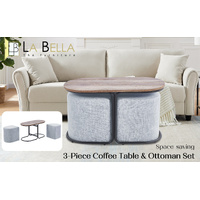 3 Piece Set Coffee Table & Ottoman Wood Side End Table Industrial - DARK GREY