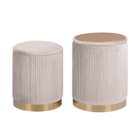 2X Side Table Storage Ottoman - Velvet Stool MIRA Cream