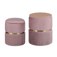 2X Side Table Storage Ottoman - Velvet Padded Stool Vanity Footstool REMI Pink