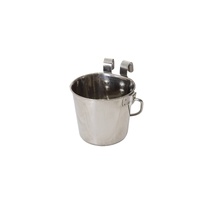 946ml Stainless Steel Pet Parrot Feeder Dog Cat Bowl Water Bowls Flat Sided Bucket with Riveted Hooks