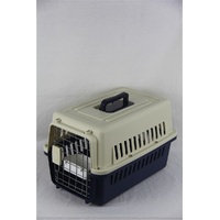 Small Dog Cat Rabbit Crate Pet Carrier Airline Cage With Bowl and Tray-Dark Blue