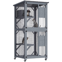 Pet Cat Shelter Condo with Escape Door Wooden Kitten Cage House